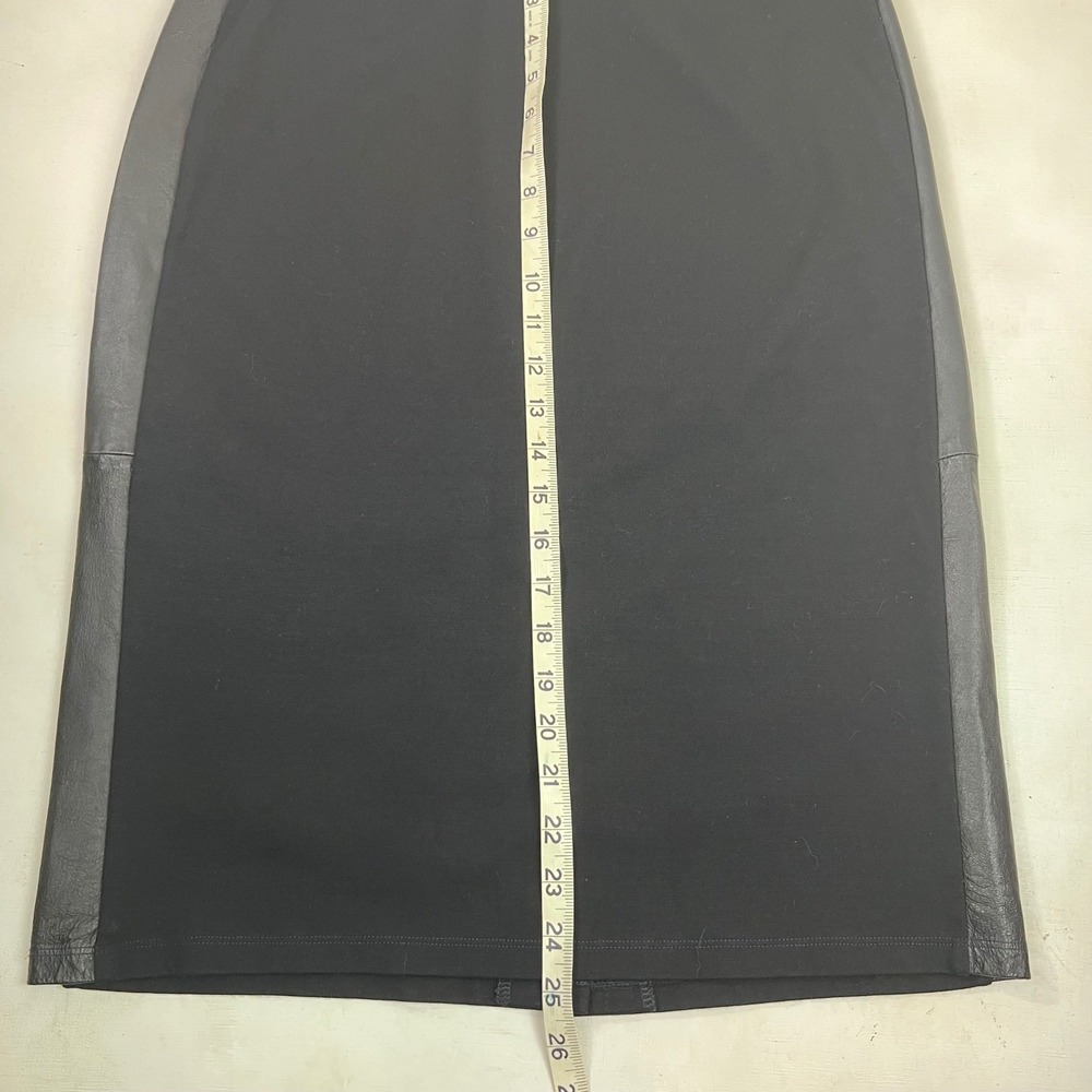 Eileen Fisher Black Pencil Skirt Faux‎ Leather Trim Career Medium M - Picture 3 of 11